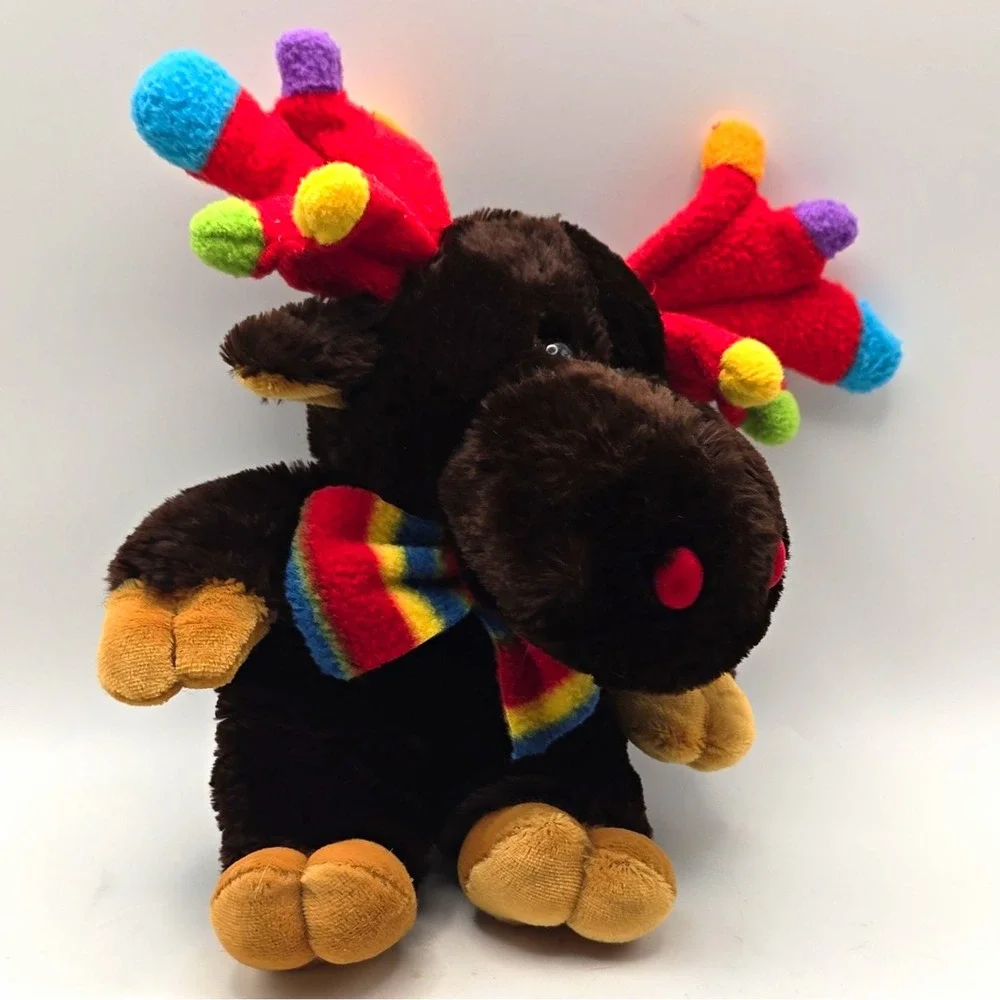 Dan Dee Collector's Choice Plush Reindeer Black Rainbow Scarf Colorful Antlers